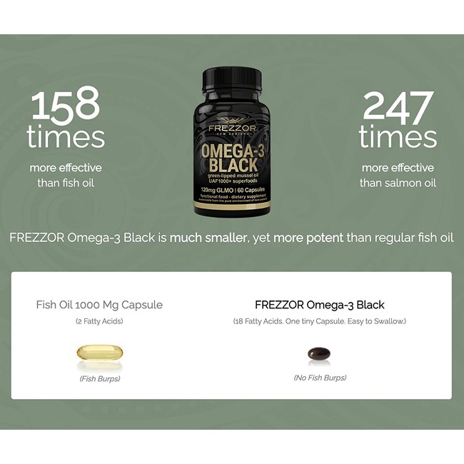 FREZZOR Omega-3 Black-450mg Green Lipped Mussel Oil New Zealand UAF1000+, 5 Pack, 300 Count
