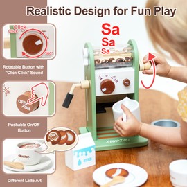 Smartwo Kids Wooden Coffee Maker Toy,Coffee Machine Playset with Grinder,Play Coffee Making Routine,Stimulates Imaginative Pretend Play and Life Skills,Birthday Gift for Toddler Boy Girl,17pcs