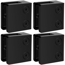 Gyykzz 4 Pack Black Glass Clamp For Glass Balustrade, Stainless Steel 304 Square Flat Back Glass Brackets for Glass Railing, Heavy Duty 45x45mm Glass Bracket for 1/3 "-1/2 "(8mm-12mm) Tempered Glass