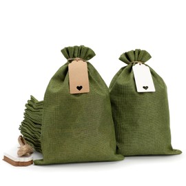Tapleap Green Burlap Bags with Drawstring, 8x12 Burlap Favor Sack (Lot of 30) for Wrapping Favors or Gifts, Birthday, Wedding, Graduation Party or Household Use