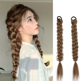 NT-ling 2Pcs Braided Ponytail Extensions with Hair Ties Soft Synthetic Hair Pieces for Women Girls Daily Wear 19.7 Inch Suitable for parties, birthdays, weddings (Brown)