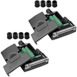 Willwewon DB25 Solderless Female RS232 D-SUB Serial to 25-Pin Port Terminal Female Adapter Breakout Board with Housing Long Screws Nuts Pack of 2