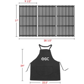 GGC 17" Grill Grates for Charbroil 463242715 463242716 463276016 466242715 466242716 G533-0009-W1A, Cast Iron Grill Grates for Lowe's 606682 Nexgrill 720-0882A BHG 720-0882(with an Apron)