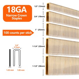 SITLDY 1000-Count 1 Inch Length, 18 Gauge 1/4 Inch Narrow Crown Staples, Heavy Duty Beveled Chiseled Pointed Galvanized Staples, for Pneumatic, Electric 18GA Stapler Gun