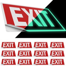 Sunco 12 Pack Photoluminescent Exit Signs, Glow In The Dark Emergency Sign, Non-Electrical, Adhesive Backing, Fade Resistant, Waterproof, Tear Resistant, Up to 50FT Visibility.