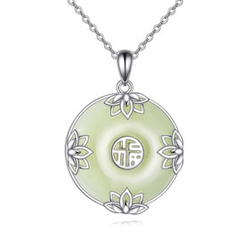 HOPEEZZ Jade Lotus Necklace for Women Sterling Silver Lotus Flower Pendant Round Jade Jewelry Birthday Valentines Day Mothers Day Gifts for Women Her Mom
