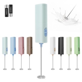 ELMWAY Handheld Milk Frother for Coffee, Battery-Operated Electric Whisk Drink Mixer for Latte, Matcha, Cappuccino & Protein Powder, Light Blue(2 AA Batteries Not Included)
