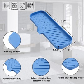 MicoYang Silicone Bathroom Soap Dishes with Drain Spout-Bathroom and Kitchen Sink Organizer,Sponge Holder,Dish Soap Tray,Perfect for Dispenser,Scrubber,Bottle,Cup on Sink or Counter-Lichen Blue 12"×4"