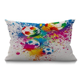 BGBDEIA Football Cushion Cover 30x50 cm Sports Passion Rainbow Color Soccer Balls Doodle Blot Polka Dot Rectangle Pillow Cases Home Decorative Cotton Linen Throw Pillow Cover for Bed Sofa 12x20 Inch