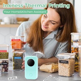 Phomemo D30 Bluetooth Label Printer, Mini Thermal Label Printer, Portable Label Maker, Gift Box with 3 Rolls of Thermal Label Paper, Easy to Use for Home, Office, School, Shop, Green