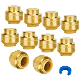 10-Pack SUNGATOR 1/2 Inch Cap, 1/2 Inch Push Cap, No Lead Brass Plumbing Fittings End Stop, Caping off PEX Pipe, Copper, CPVC, with 1 Disconnect Clip