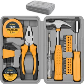 Hi-Spec 24pc Yellow Household DIY Tool Kit Set. Small Mini Tool Box Set of Starter Basic Tools for Home & Office