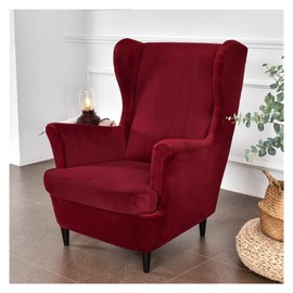 2-Piece Velvet Wing Chair Slipcover Stretch Wingback Sofa Cover Spandex Armchair Slipcovers Furniture Protector with Elastic Bottom for Living Room (Color : #4)