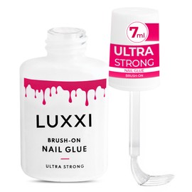 LUXXI Brush On Nail Glue for Press On Nails - Precision Applicator, Quick Air Dry Adhesive for Nail Tips, Artificial & Acrylic, Long Wear Hold, No Uv Lamp Needed | Pink Gel - 0.24oz
