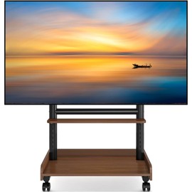 Rfiver Heavy Duty Rolling TV Stand with Wheels for Most 40-86 Inch TVs up to 150lbs, Height Adjustable Mobile TV Stand with Shelf, Floor TV Stand for Living Room, TV Cart Max VESA 600x400mm (Brown)