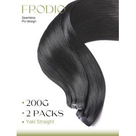 Frodio Clip Ins Hair Extensions Black: Remy Real Human Hair Pu Seamless Long Yaki Straight Invisible Beauty For Women Wave 14 Inch 2 Pack 200g 14 Piece Full Thick Brazilian Jet Black Natural Color