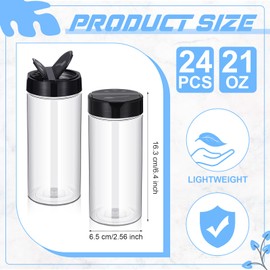 Zhehao 24 Pieces Plastic Spice Containers Plastic Spice Bottles Clear Reusable Large Empty Seasoning Jars with Shaker Lids for Kitchen Storage Seasoning Powder Herbs Cabinet(21 oz,Clear and Black)