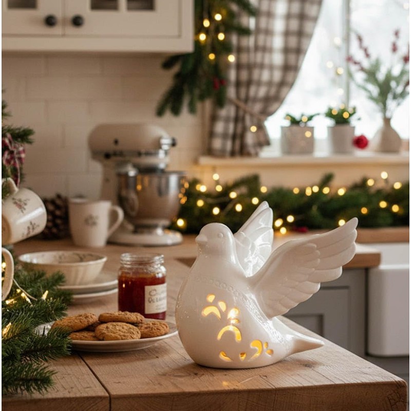 Napco Flying Dove with Design Bright White 6 x 5.75