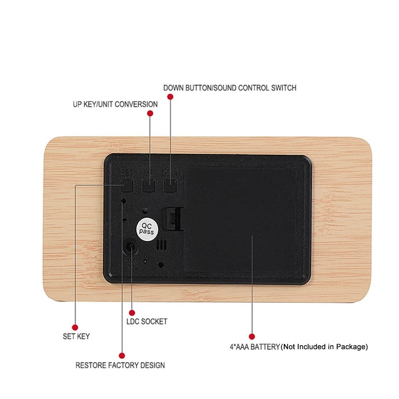 ThreeH Digital Alarm Clock 3 Alarm Setting Voice Control Wooden