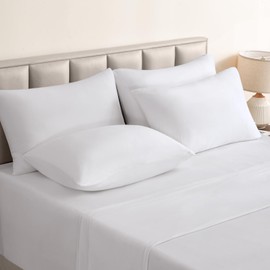 BYSURE Jersey Knit King Size Sheets Set 6 Pieces, Stretch Super Soft and Wrinkle-Free Bed Sheets, Spandex Blend with 18-inch Deep Pocket, White