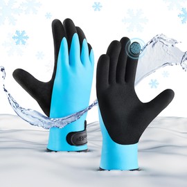 COOLJOB Waterproof Winter Work Gloves for Women& Men, Touchscreen Thermal Gardening Gloves with Secure Fit, Fully Rubber Coated with Soft Warm Terry Inner, Blue (1 Pair, XL)