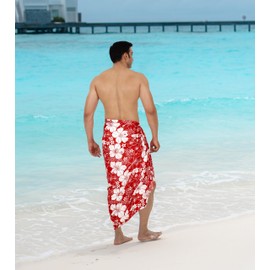 HAPPY BAY Men's Pareo Wrap Beach Bath Swim Sarong One Size Floral Red