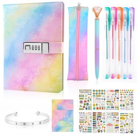 Coosilion Diary with Lock Gifts for Girls 6 7 8 9 10 11 12 13 Years, Christmas Gifts for Girls Teenagers Age 6-15 Notebook Girls Diary with Code Pencil Case Bracelet Travel Diary