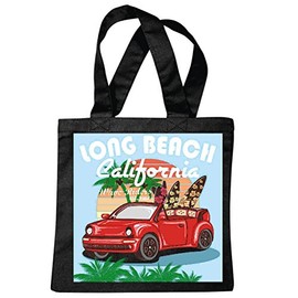 Reifen-Markt Tasche Umhängetasche LONG BEACH CALIFORNIA SURFEN BEACH SURFBRETT LONGBOARD WELLENREITEN WELLEN ANFÄNGER SHOP Einkaufstasche Schulbeutel Turnbeutel in Schwarz