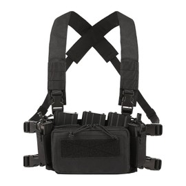 VOTAGOO Tactical Chest Rig with Triple 5.56/7.62 Mag Pouch, X-Harness Chest Bag, Hip Bags, Outdoor (Black)