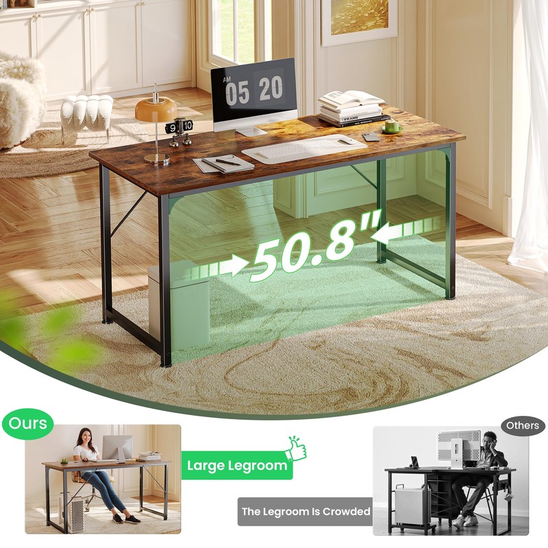 Huuger Computer Desk, 55 Inch Home Office Desk, Gaming Writing
