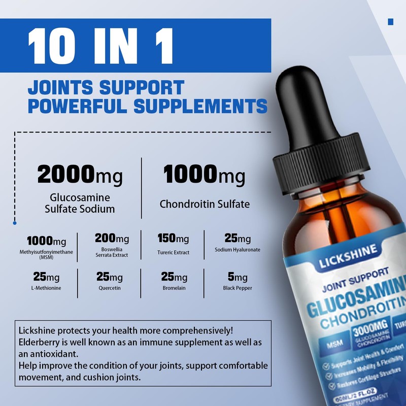 lickshine 1 Pack Glucosamine Chondroitin MSM Liquid Drops - Extra