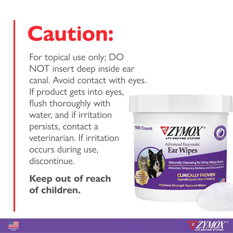 Zymox Advanced Enzymatic Ear Wipes for Dogs and Cats -