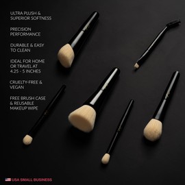 SO BLACK MIDI Travel Brush Set by Cosme Life Luxe | Premium Faux Goat Makeup Brushes Set & Brush Case. MINI Makeup Brushes with Travel Brushes Case included