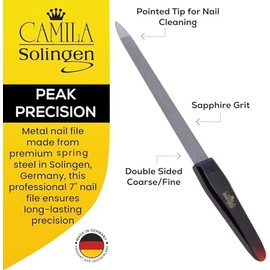 CS18 7" Large Professional Sapphire Metal Nail File Pointed for Fingernail and Toenail Care. Double Sided Coarse Fine for Manicure/Pedicure. Made of S
