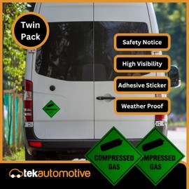 Tek Automotive Compressed Gas Sticker Twin Pack 10x10cm – Durable Gloss Permanent Vinyl Warning Sign for Compressed Gas Cylinders – Ideal for Cars, Taxis, Vans, Lorries & More – Indoor/Outdoor Use