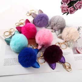 Floatdream Pack of 8 Pompoms Keyrings, Fluffy Key Chain, Plush Bag Pendant, Suitable for Car Keys, Mobile Phones, Purses, Handbags, Backpack Pendant (8 Colours), 8 colours