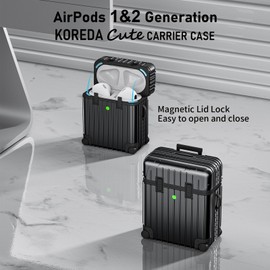 KOREDA Compatible with AirPods Case Cover, Funny Suitcase Design Case for Airpods 2nd Generation/1st Generation, Cute Fashion Protective Hard Case for Women Men with Keychain