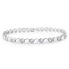 Kose 14K White Gold Plated 4mm Cubic Zirconia honeycomb Tennis Bracelet For Women And Men| Size 6.5|6.75|7|7.25|7.5|8(HONEYCOMB (8)