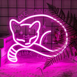 Pink Cat Neon Sign for Wall Decor Dimmable LED Cute Kitty Neon Light for Bedroom Cat Neon Sign for Wedding Birthday,Party,Valentines Day Music Cat Neon for Birthday Christmas Gifts
