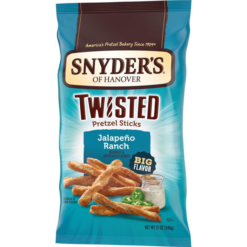 Snyder's of Hanover Jalapeño Ranch Flavored Twisted Pretzel Sticks, 12