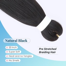 TESS 50 cm Pre Stretched Braiding Hair, Natural Black, Jumbo Braid Synthetic Hair for Braiding, 1 Piece Braids Extensions, 80 g/Piece Hair Extension (Natural Black, 1 Piece)