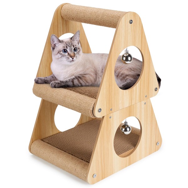 Ownpets Cat Scratcher Cat House, Double-Layer Triangular Shape Cat Scratching