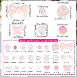 SOFPLATE 1 Box 356Pcs Acrylic Pink Assorted Beads Aesthetic Crystal Beads Bowknot Candy Butterfly Heart Flower Stars Cute Round Beads Kits for Bracelet Necklace Jewelry Making DIY Crafts Phone Charm