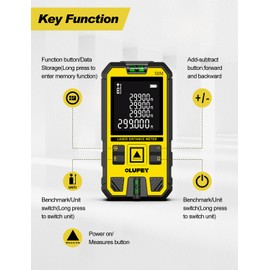 OLUFEY Laser Measure 120M,Laser Distance Meter Device IP54 Portable Digital Measure Tool Range Finder with Bubble Levels and LCD Backlit