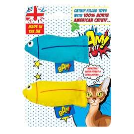 BAM! Strong Catnip Cat Toy North American Catnip Filled - Fish Shape In Yellow And Blue - Perfect For Playful Cats - Durable And Fun - Ideal 7.5cm Size For Cats Of All Ages And Breeds