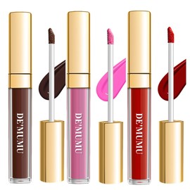 DE'MUMU 3Pc Matte Liquid Lipsticks for Women, Dark Brown Lipstick Red Lisptick Pink Lipstick, Cruelty Free Long Lasting Lip Makeup (DM15+DM05+DM26)