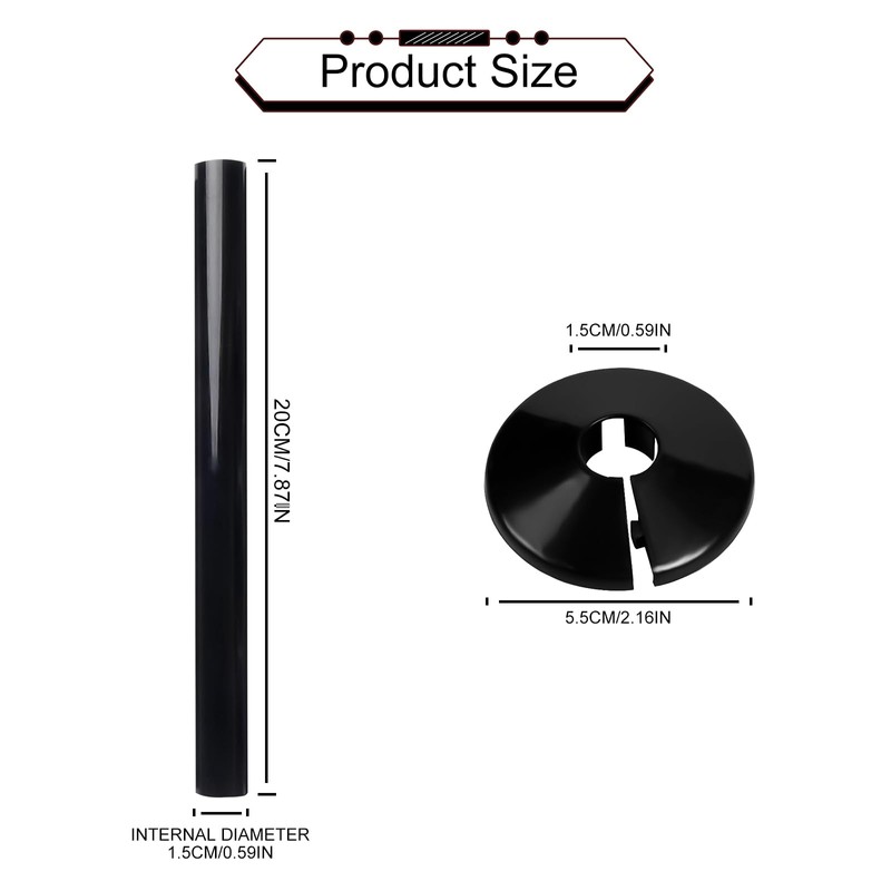 10 PCS Radiator Pipe Covers and Pipe Collars Black 200mm