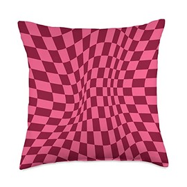 Pink and Red Twisted Checkered Trippy Swirl Checkerboard Throw Pillow