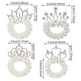 Honbay 4PCS Princess Hair Ropes Faux Pearl Elastic Hair Bands Hair Rings Sparkling Rhinestones Crown Hair Ties Star Heart Lotus Shaped Ponytail Holders White Beads Scrunchies Beaded Hair Accessories