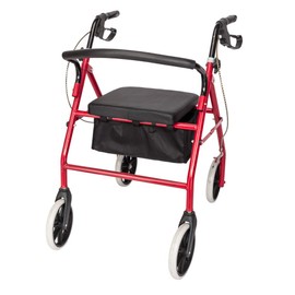 SSLine Portable Folding 4-Wheel Walker with Padded Seat Mobility Walkers for Seniors Adult Height Adjustable Travel Walker w/Storage Bag Wheeled Rolling Walkers - 286LBS Capacity
